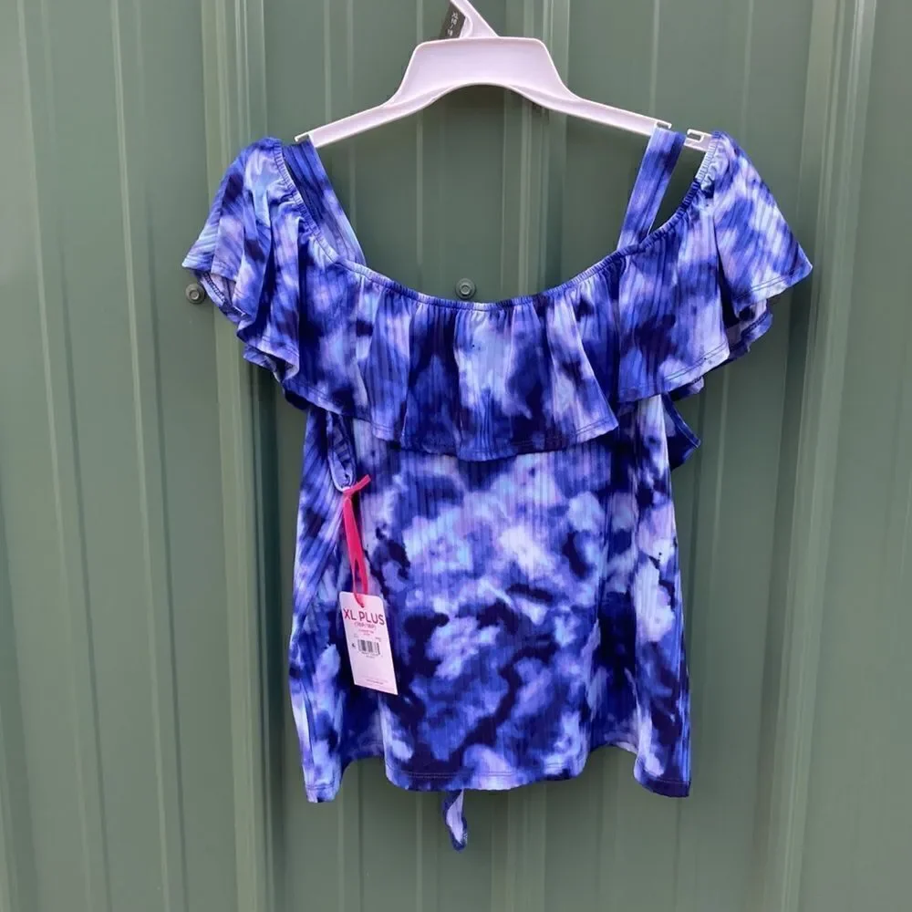 Justice Girls Flounce Button Front Short Sleeve Tie Dye Top Shirt Size XLP 16/18